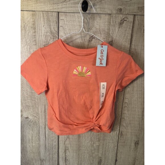 Girls Cat & Jack Orange Sun Shirt XS 4/5 & 3 Pair of Ruffled Socks Pink White - Picture 2 of 6